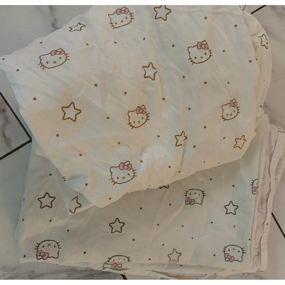 Pottery Barn Teen Hello Kitty Metallic Star XLT Cotton Flat & Fitted Sheet 2pc